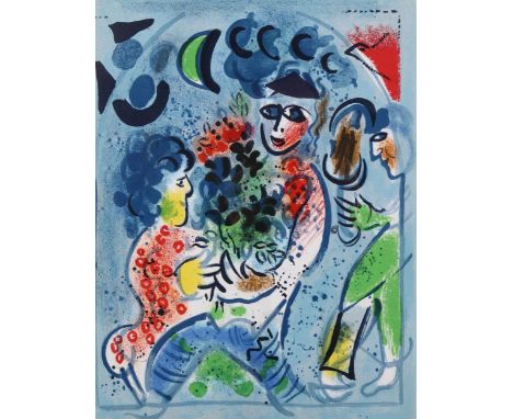 Marc Chagall (1887 - 1985), "Couple With Flowers and A Musician", 1969, original lithograph in 10 colours, issued in volume 3