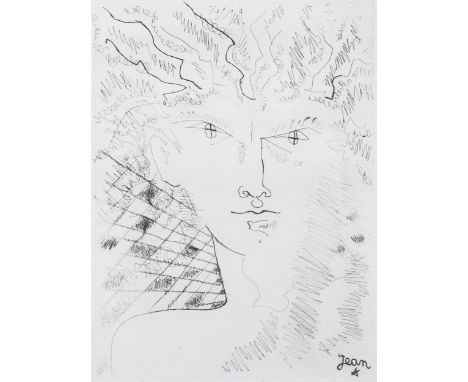 Jean Cocteau, "Face", original etching, 1946, for Alternance, signed in plate, edition 194 of 300, 23cm x 18cm, framed . Cond