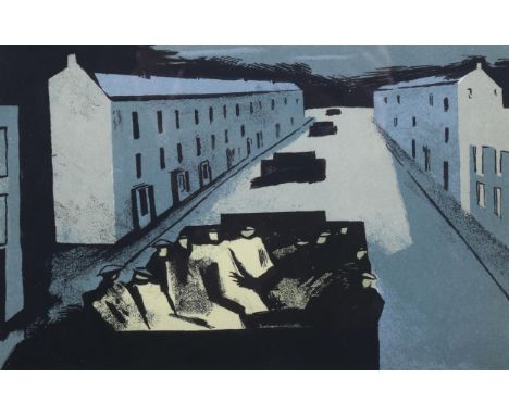 William Scott (1913-1989), original lithograph in colours on paper, Night Advance, 13cm x 20cm, mounted, glazed and framed. P