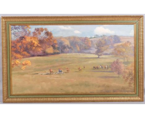 Arthur Spencer Roberts (1920 - 1997), hunting scene, oil on board, 44cm x 80cm, framed . Condition Report: Good clean conditi