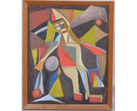 C S Kirk, abstract knight, textured impasto oil on board, dated 1963 verso, 52cm x 41cm, framed . Condition Report: Good orig