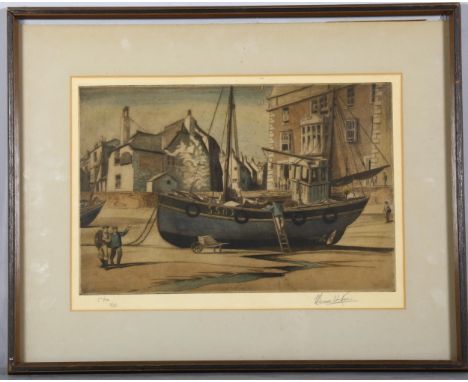 Edward Bouverie Hoyton (1900 - 1988), St Ives, coloured etching, signed in pencil, no. 11/75, plate 30cm x 44cm, framed . Con