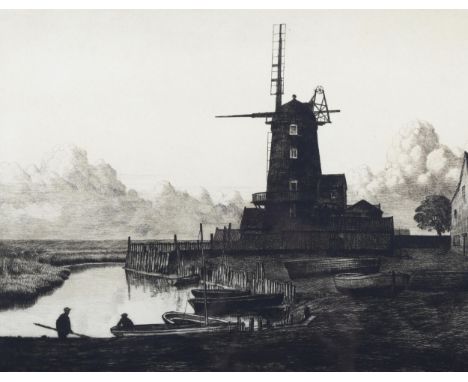 Alfred Blundell (1883 - 1968), A Norfolk Mill, etching, signed in pencil, plate 24cm x 30cm, framed . Condition Report: Good 