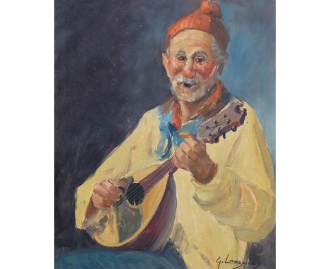 G Lanzara, man playing a mandolin, oil on canvas, 61cm x 51cm, framed . Condition Report: Good condition, original frame