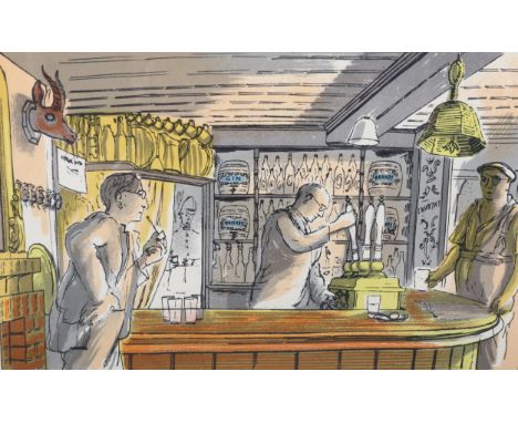 Edward Bawden (1903-1989), original colour lithograph on paper, The Bell, from Life in an English Village, printed at the Cur