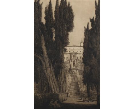 Andrew Afflick, An Italian Garden, etching, signed in pencil, plate 44cm x 27cm, framed . Condition Report: Good condition