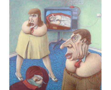 R Robinson, From The Cradle To The Grave, watercolour, 1990, 30cm x 30cm, framed . Condition Report: Image in very good condi