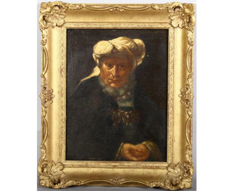 After Rembrandt, Leper King, oil on board, early 20th century, 31cm x 25cm, framed . Condition Report: Good condition