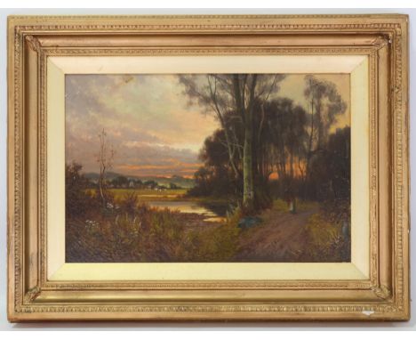 Frank Hider (1861 - 1933), sunset landscape, oil on canvas, 1892, 51cm x 76cm, original frame . Condition Report: 3 small pat