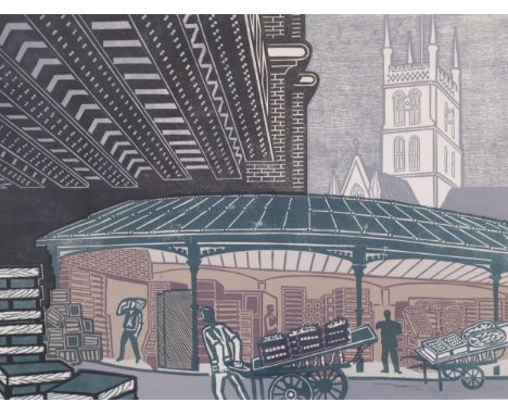Edward Bawden (1903 - 1989), Borough, lithograph, signed in pencil, out of series no. 4/8, image 46cm x 61cm, framed . Condit