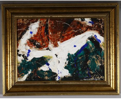 Walter Steinberg, abstract study, oil on board, 1959, 19cm x 27cm, framed . Condition Report: Good condition