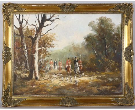 Ernesto Aliotti, horse and hounds hunting scene, oil on canvas, signed, 79cm x 59cm, framed . Condition Report: