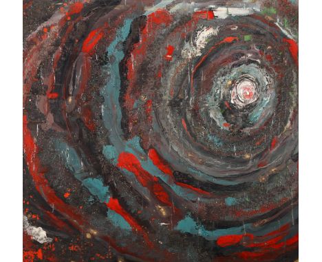 Abstract vortex composition, mid-20th century impasto oil on board, initialled RS '61 verso, 50cm x 60cm, framed . Condition 