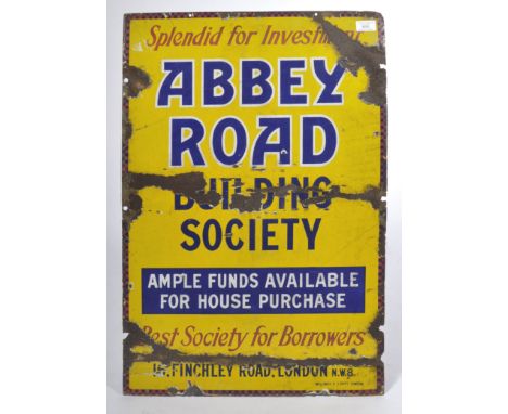 Abbey Road Building Society - An early 20th Century advertising enamel sign of rectangular form finished in yellow with red a