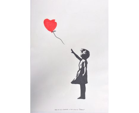 Robert Driessen - Art Forger - Banksy - An ink on paper drawing / painting of Banksy's 'Balloon Girl' graffiti street art. Si