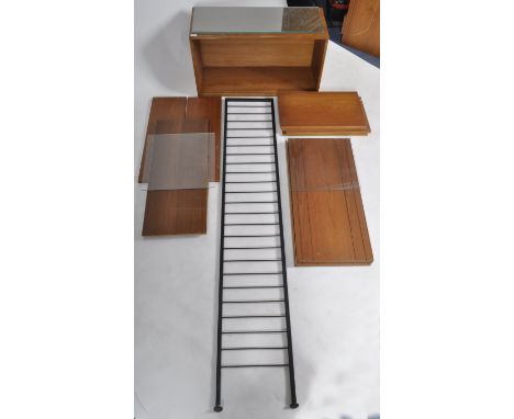 Ladderax - A part retro vintage mid 20th Century&nbsp;modular wall unit comprising one black ladder upright support, 10 assor