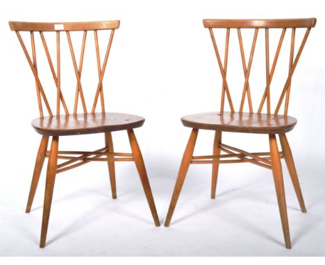 Lucian Ercolani - Ercol - Model 376 - A matching pair of retro vintage 1960's blonde beech and elm ' Candlestick ' lattice ba