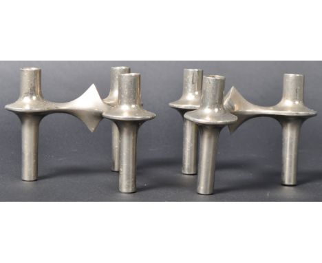 Fritz Nagel for Quist (Manner Of) - A matching pair of modular candlestick holders of trefoil form raised on cylindrical legs