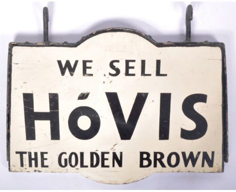 Hovis - A vintage early 20th Century double sided wooden painted shop display advertising sign having black lettering painted