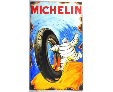 Michelin - A contemporary oil on board artist's impression painting of a traditional advertising enamel sign. The sign featur