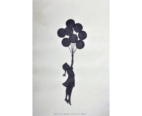 Robert Driessen - Art Forger - Banksy - An ink on paper drawing / painting of Banksy's 'Floating Balloon Girl' graffiti stree