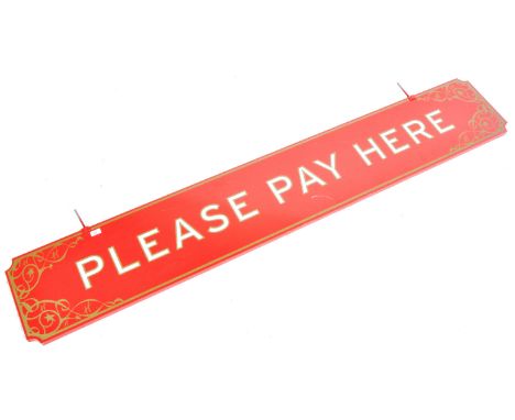 Hamleys - A large vintage 20th Century hand painted toy shop sign for Hamleys having a rich red ground colour with gilt borde