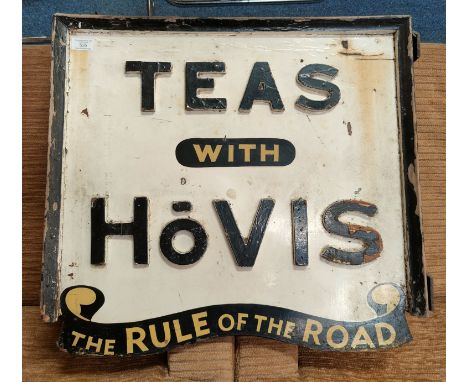 Hovis - A vintage early 20th Century double sided wooden shop display advertising sign for Hovis. The sign having black raise