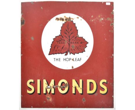 Simonds - A vintage 20th Century brewery pub display advertising enamel sign featuring a central cartouche with HopLeaf cente