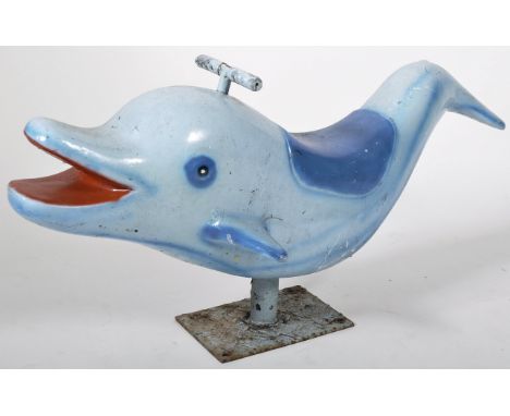 Juvenile Carousel Ride - An original retro vintage mid 20th Century childs size Dolphin fairground amusement park carousel ri