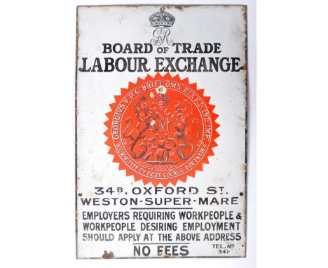 Board Of Trade Labour Exchange - A vintage 20th Century King George V porcelain enamel advertising sign for the Labour Exchan