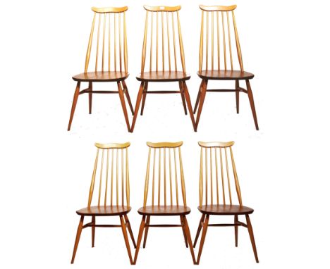Lucian Ercolani - Ercol - 'Goldsmith' - A set of six retro vintage 20th Century beech and elm high back Windsor dining chairs