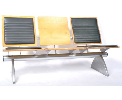 Zoeftig - Zenky Series - A 20th Century contemporary aluminium and wood airport seating / waiting room three seater bench com