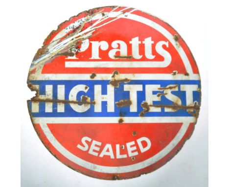 Pratts - Motoring Intest - A large retro vintage mid 20th Century garage / shop advertising circular enamel sign having red, 