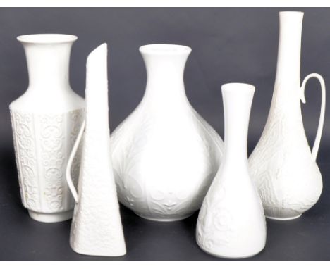 A collection of five retro vintage mid 20th Century German white porcelain vases. Comprises a Gerald Porzellan globular vase 