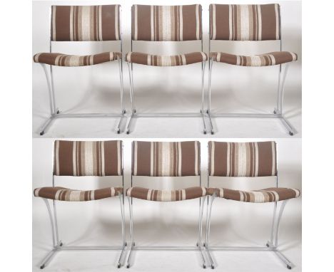 Richard Young - Merrow Associates - An original retro vintage 1970's chrome &amp; teak set of six dining chairs having chrome