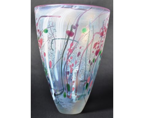 Elizabeth and Michael Harris - Isle of Wight - A Kyoto glass vase of tapering sleeve form with applied pink rim decorated wit