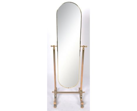 A retro vintage 20th Century 1980's Hollywood Regency brass framed adjustable cheval full length mirror having a domed top an