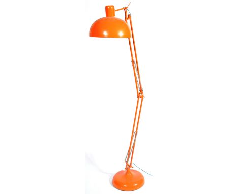 An extra large contemporary floor standing anglepoise lamp light finished in vibrant orange colourway with pendant shade supp