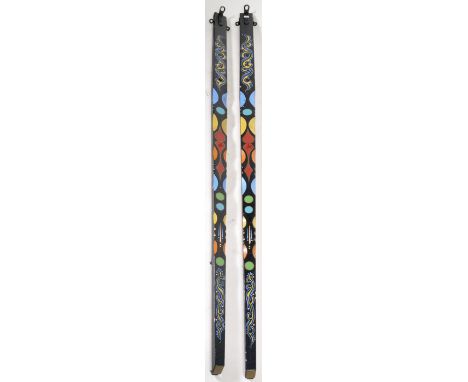 A pair of vintage mid 20th Century fairground / funfair Hoopla upright pillar supports each of tapering form with black paint