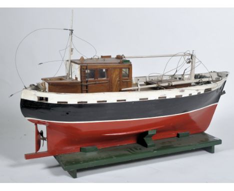 A large vintage scratch built model of a lifeboat / fishing trawler ship boat having of good size. The model of wooden constr