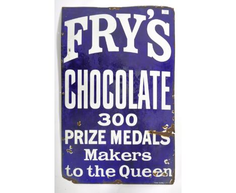 Fry's Chocolate - A late 19th Century Victorian advertising point of sale shop display enamel sign in cobalt blue with white 