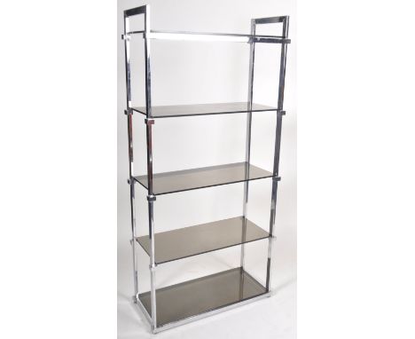 Richard Young - Merrow Associates - An original retro vintage 1970's chrome &amp; glass upright shelving unit / bookcase comp