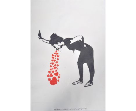 Robert Driessen - Art Forger - Banksy - An ink on paper drawing / painting of Banksy's 'Vomiting Hearts' graffiti street art.