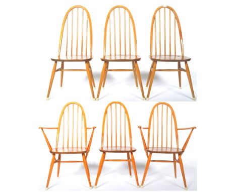 Lucian Ercolani - Ercol - Quaker Pattern - A set of six retro vintage 20th Century beech and elm dining chairs having a hoop 