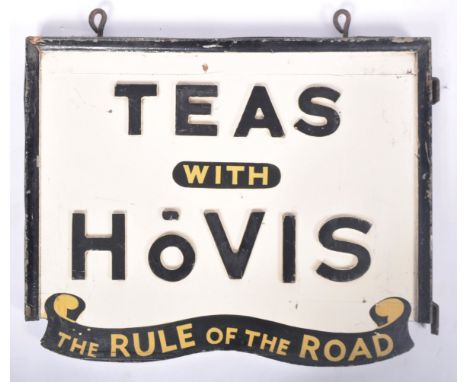 Hovis - A vintage early 20th Century double sided wooden shop display advertising sign for Hovis. The sign having black raise