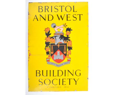 Bristol And West Building Society - A retro vintage mid 20th Century porcelain enamel double sided sign featuring black lette