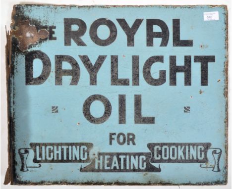 Royal Daylight Oil - A vintage 20th Century double sided shop display point of sale advertising enamel sign with hanging flan