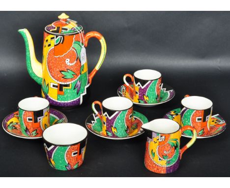 Royal Winton -&nbsp; 'Jazz' - A vintage 20th Century Art Deco hand painted four person coffee service comprising of four cups