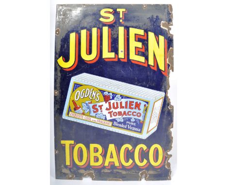 St. Julien Tobacco - Ogden's - A vintage early 20th Century tobacconists advertising display enamel sign featuring a central 
