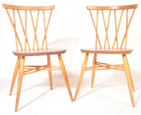 Lucian Ercolani - Ercol - Model 376 - A matching pair of retro vintage 1960's blonde beech and elm ' Candlestick ' lattice ba